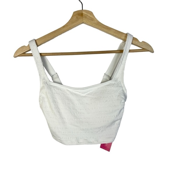 Xhilaration White Smocked Textured Padded Crop Bikini Top XS - Picture 1 of 3